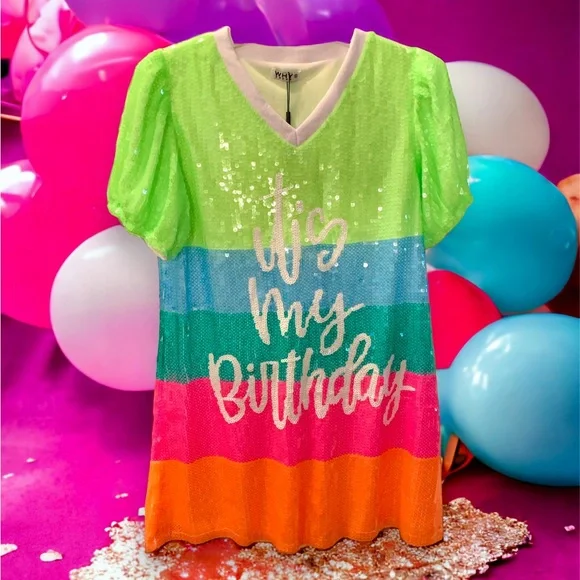 SOLD *New* Pastel Full Sequin It’s My Birthday Dress/Top Size Small - Picture 1 of 9